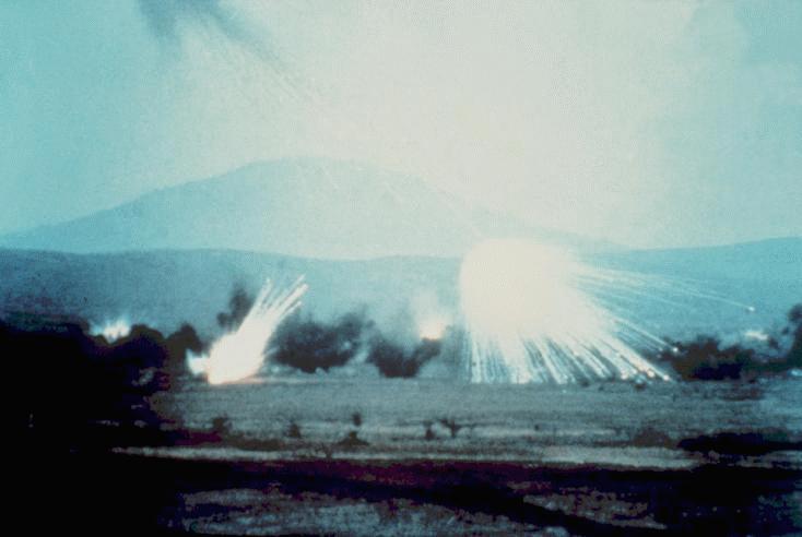 Smokescreen produced by the M825 WP projectile, which releases 116 WP-saturated wedges